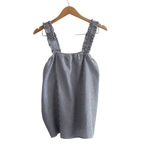 Kikit Seersucker Striped Ruffle Thick Strap Tank Top